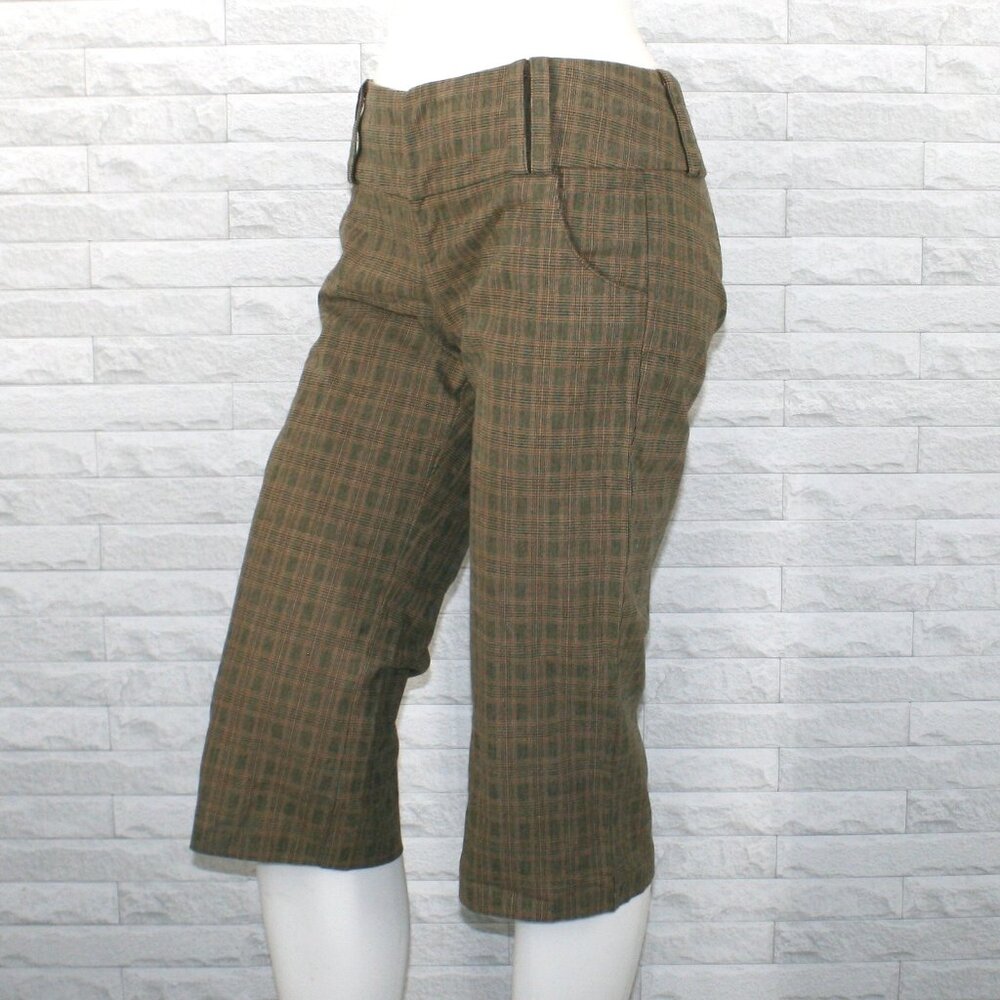MORRISSEY Y? Capri Pants Plaid Long Bermuda Knickers Tan Olive Summer Preppy 2 - Picture 3 of 15